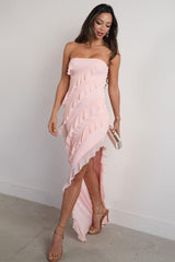 Suzhoufashion Elegant Pink Strapless Cascading Ruffle Long Prom Evening Dress Formal Evening Gown