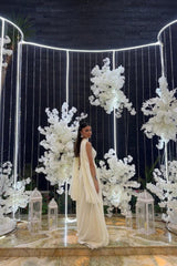 Suzhoufashion Elegant Strapless A-Line Chiffon Long Prom Dress With Scarf Detail Formal Evening Gown