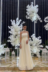 Suzhoufashion Elegant Strapless A-Line Chiffon Long Prom Dress With Scarf Detail Formal Evening Gown