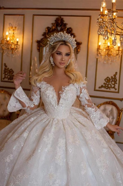 elegant wedding dress with crown Buttons wedding dress Crown with open back