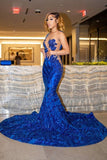 Suzhoufashion Fabulous Royal Blue Jewel Long Lace Mermaid Prom Dresses