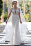 Suzhoufashion Fabulous V-Neck Mermaid Bridal Dresses Appliques Long SleevesWith Lace Appliques