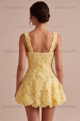 Suzhoufashion Floral A Line Beaded Light Yellow Bubble Short Homecoming Dress
