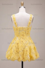 Suzhoufashion Floral A Line Beaded Light Yellow Bubble Short Homecoming Dress