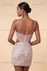 Suzhoufashion Floral Blush Corset Tight Cut Out Short Homecoming Dress