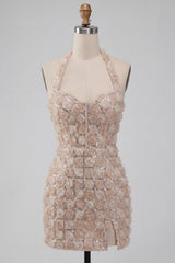 Suzhoufashion Floral Champagne Sequin Tight Short Corset Homecoming Dress