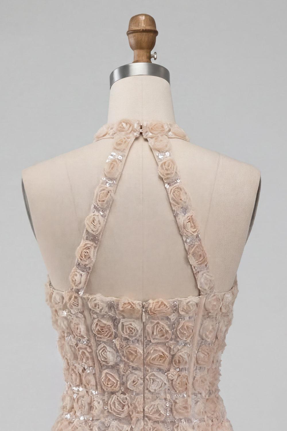 Suzhoufashion Floral Champagne Sequin Tight Short Corset Homecoming Dress