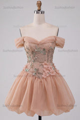 Suzhoufashion Floral Corset Light Pink A Line Beaded Short Homecoming Dress