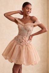 Suzhoufashion Floral Corset Light Pink A Line Beaded Short Homecoming Dress