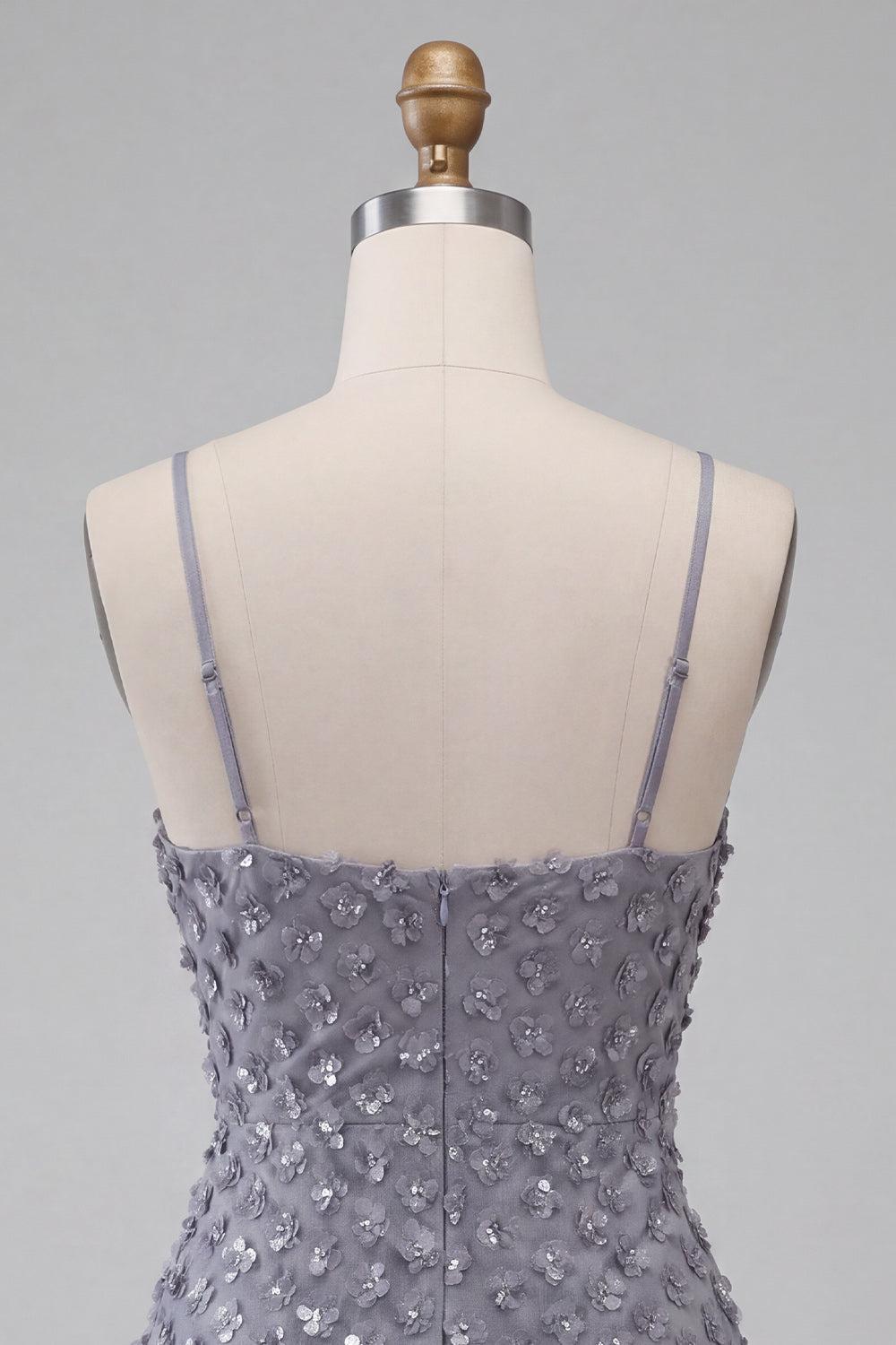 Suzhoufashion Floral Dusty Lavender Sequin Tight Short Homecoming Dress with Ruffles