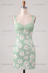 Suzhoufashion Floral Green Sequins Tight Ruched Short Homecoming Dress