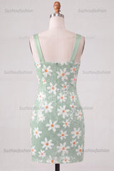 Suzhoufashion Floral Green Sequins Tight Ruched Short Homecoming Dress