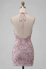 Suzhoufashion Floral Halter Fog Tight Short Beaded Homecoming Dress