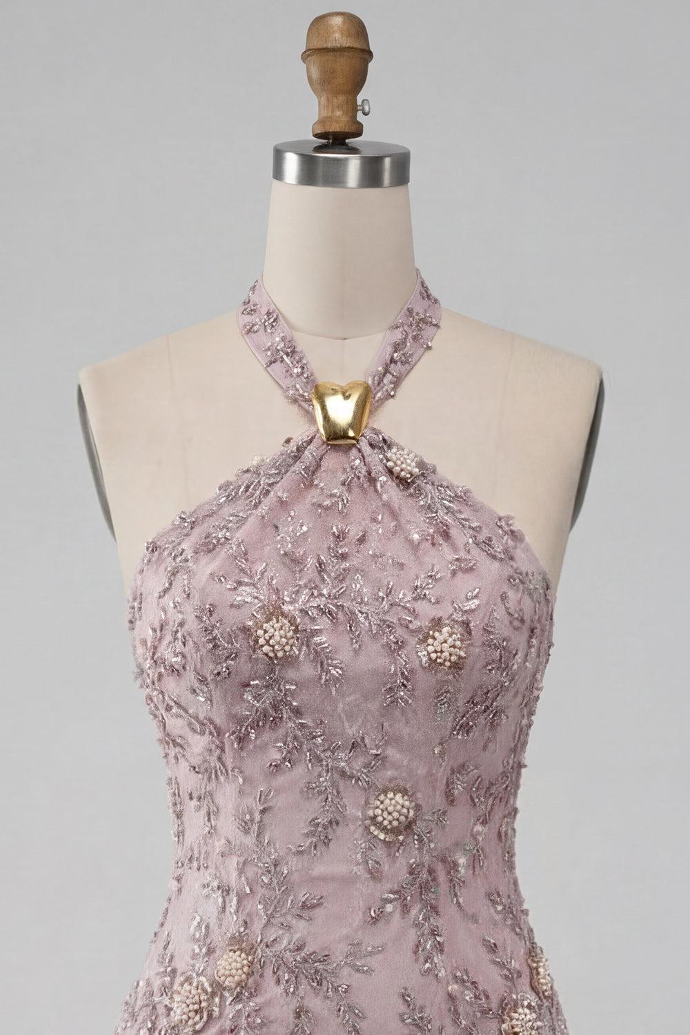 Suzhoufashion Floral Halter Fog Tight Short Beaded Homecoming Dress