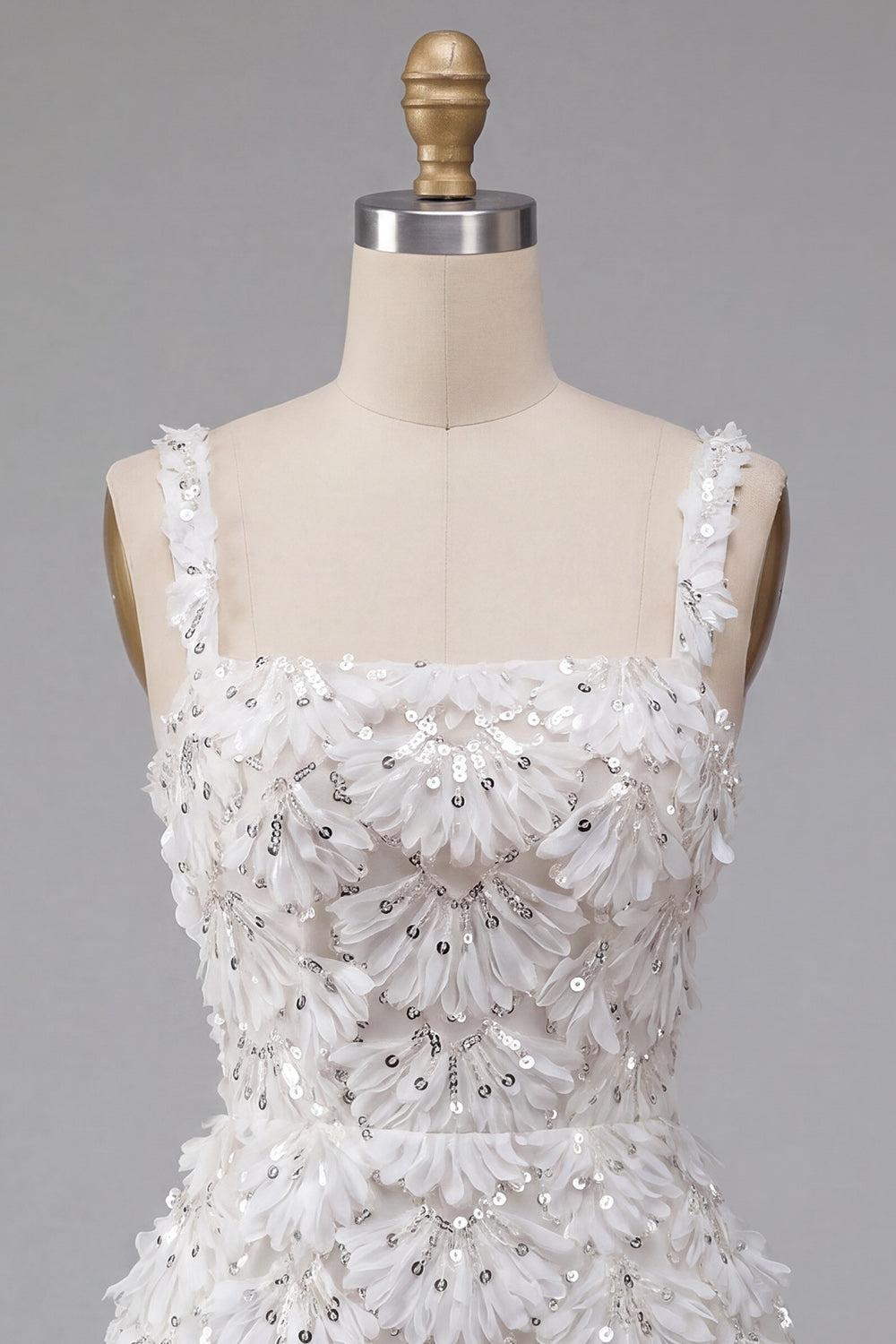Suzhoufashion Floral Ivory Sequin Tight Short A-Line Homecoming Dress