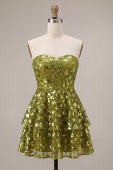 Suzhoufashion Floral Olive Sweetheart Sequin A Line Ruffled Short Homecoming Dress