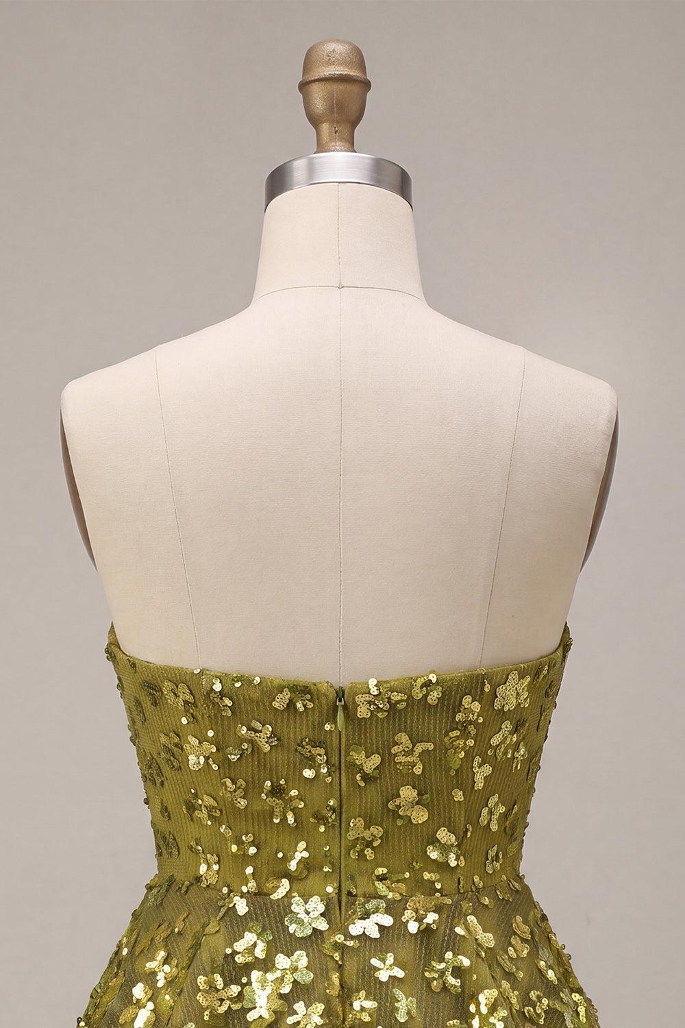 Suzhoufashion Floral Olive Sweetheart Sequin A Line Ruffled Short Homecoming Dress