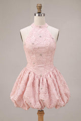 Suzhoufashion Floral Pink A-Line Beaded Short Corset Homecoming Dress