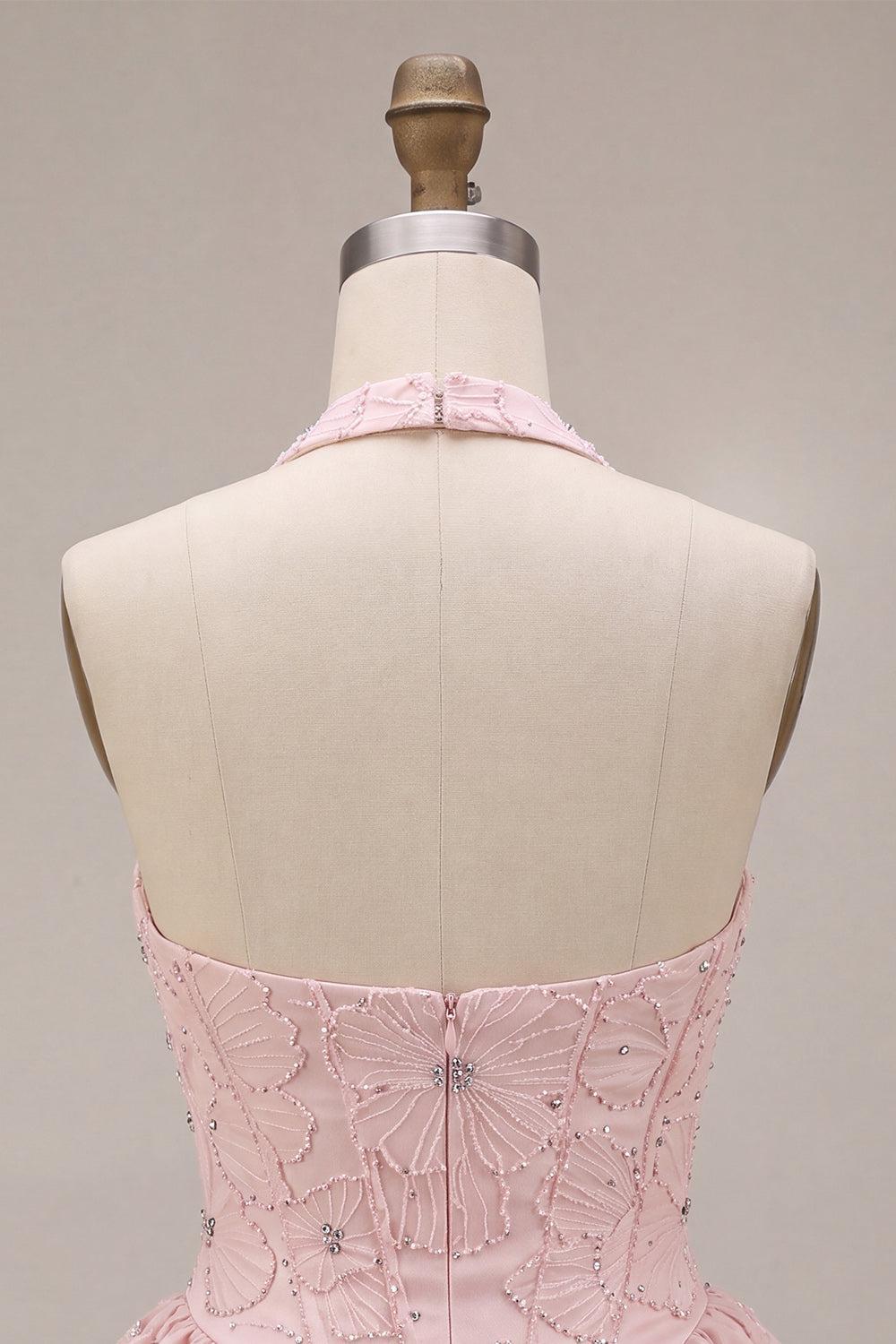 Suzhoufashion Floral Pink A-Line Beaded Short Corset Homecoming Dress