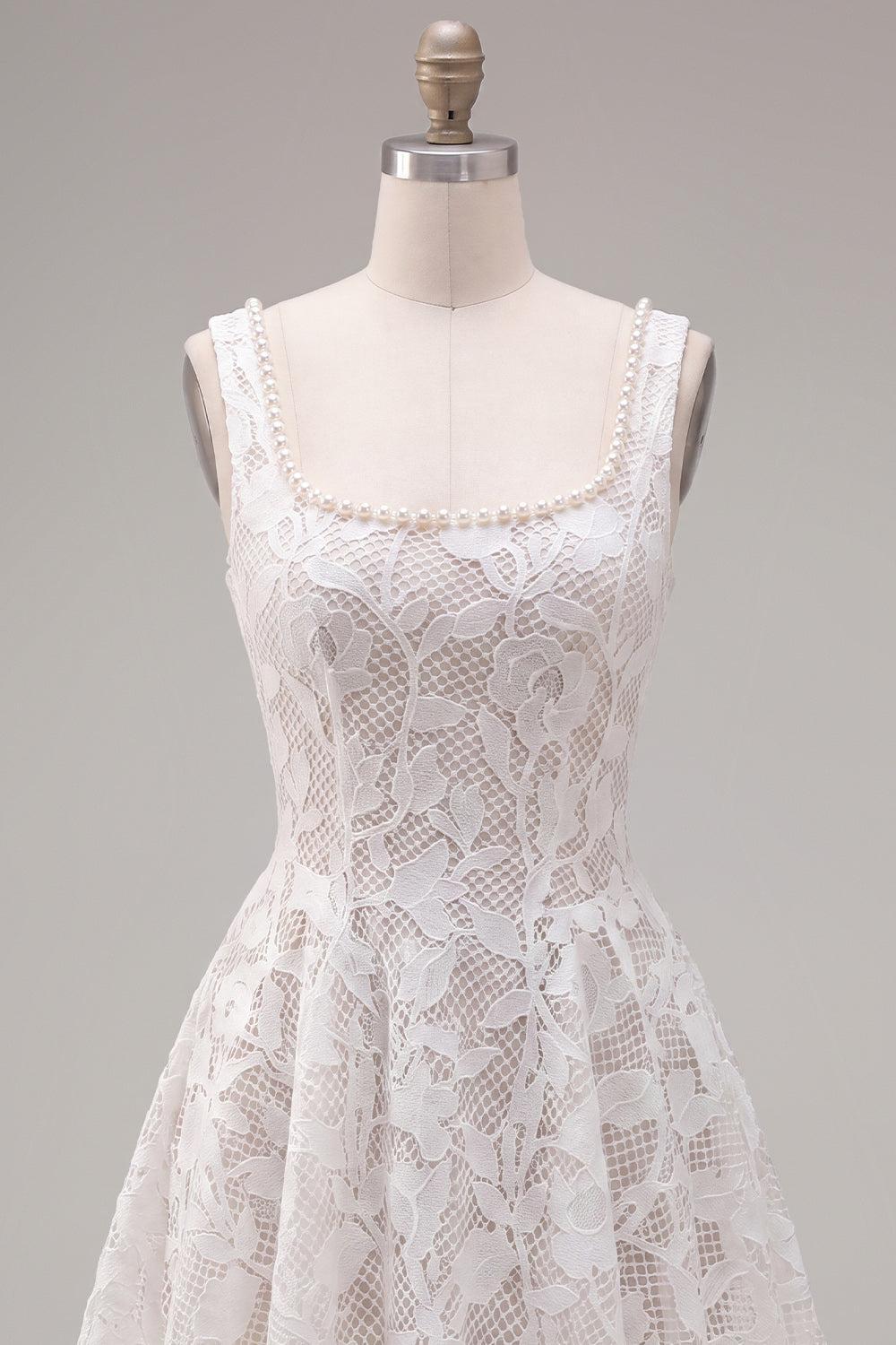Suzhoufashion Floral White Beaded Lace Scoop Neck A-Line Short Homecoming Dress