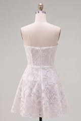 Suzhoufashion Floral White Lace A-Line Strapless Short Homecoming Dress with Bow