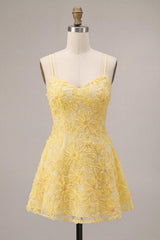 Suzhoufashion Floral Yellow A-Line Beaded Short Homecoming Dress