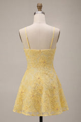 Suzhoufashion Floral Yellow A-Line Beaded Short Homecoming Dress