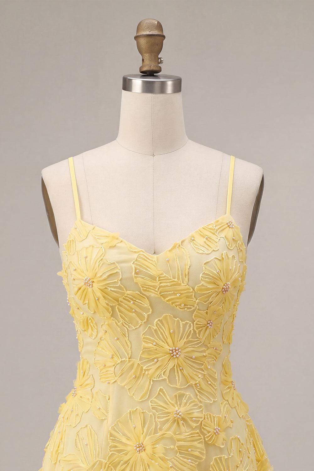 Suzhoufashion Floral Yellow A-Line Beaded Short Homecoming Dress