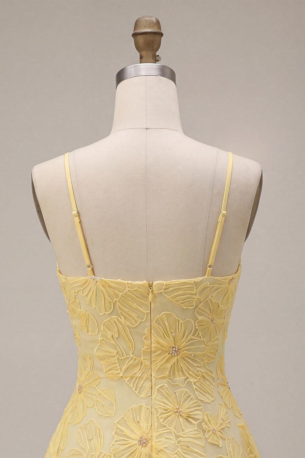 Suzhoufashion Floral Yellow A-Line Beaded Short Homecoming Dress