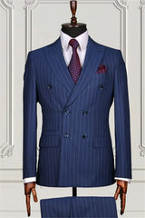 Suzhoufashion Formal Navy Striped Double Breasted Bespoke Men Suits