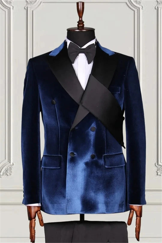 Suzhoufashion Formal Navy Velvet Two Pieces Peaked Lapel Men Suits