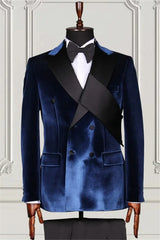 Suzhoufashion Formal Navy Velvet Two Pieces Peaked Lapel Men Suits