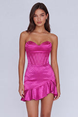 Suzhoufashion Fuchsia Beaded Corset Ruffled Strapless Tight Short Homecoming Dress