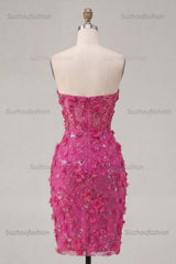 Suzhoufashion Fuchsia Floral Sweetheart Beaded Corset Tight Short Homecoming Dress