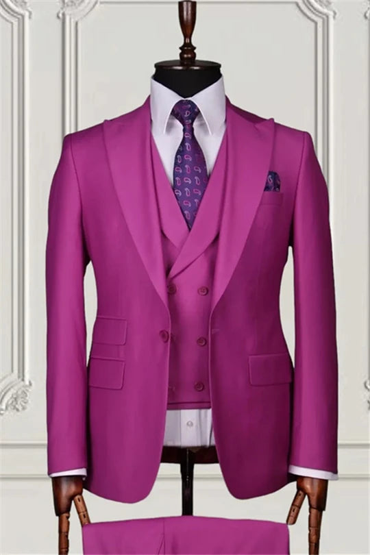 Suzhoufashion Fuchsia Slim Fit Three Pieces Men Suits