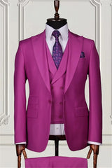 Suzhoufashion Fuchsia Slim Fit Three Pieces Men Suits