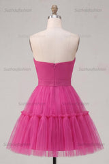 Suzhoufashion Fuchsia Sweetheart Ruched A-Line Short Homecoming Dress with Bow
