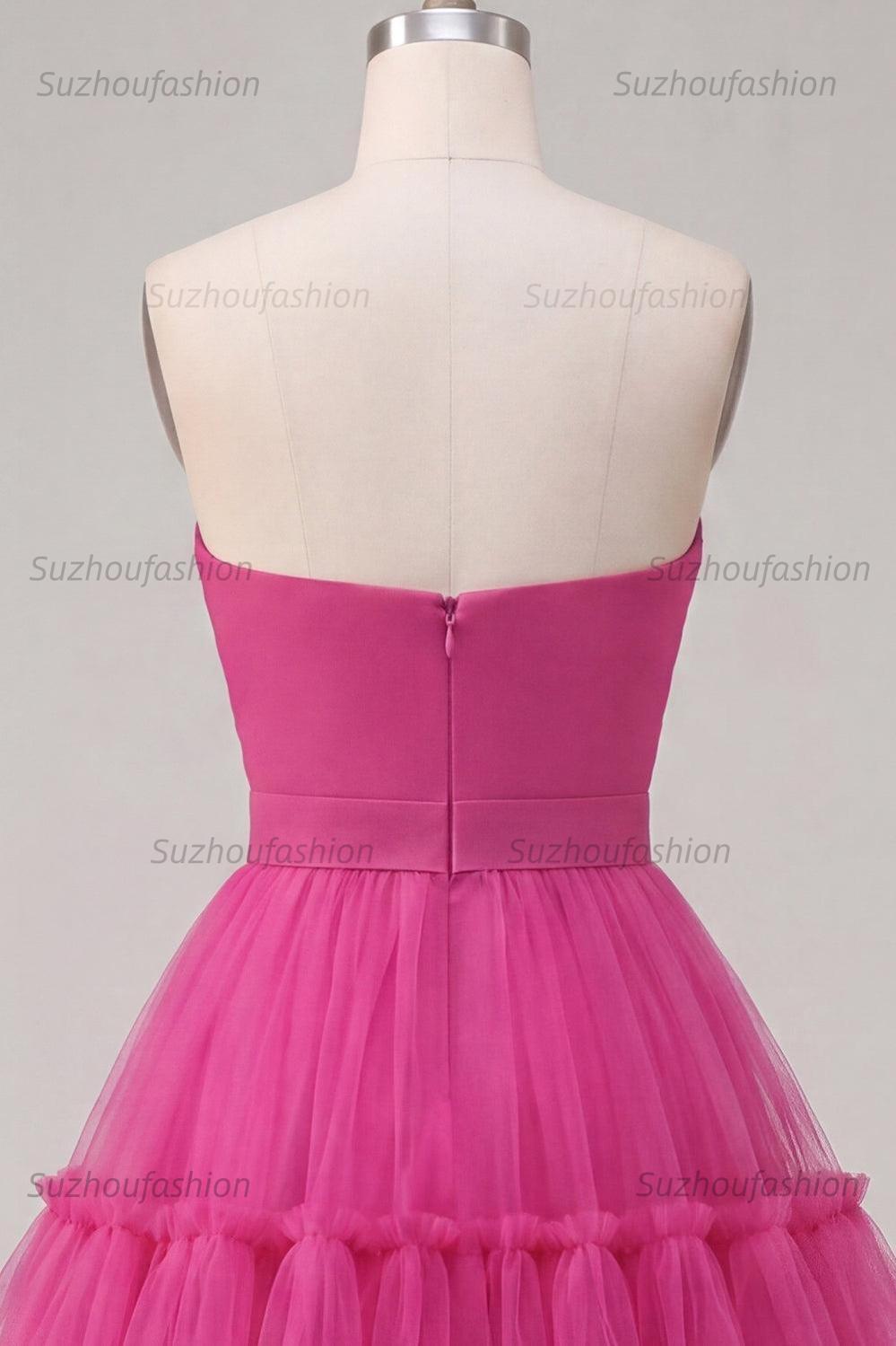 Suzhoufashion Fuchsia Sweetheart Ruched A-Line Short Homecoming Dress with Bow