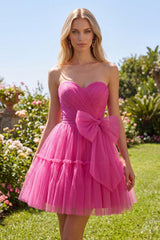 Suzhoufashion Fuchsia Sweetheart Ruched A-Line Short Homecoming Dress with Bow