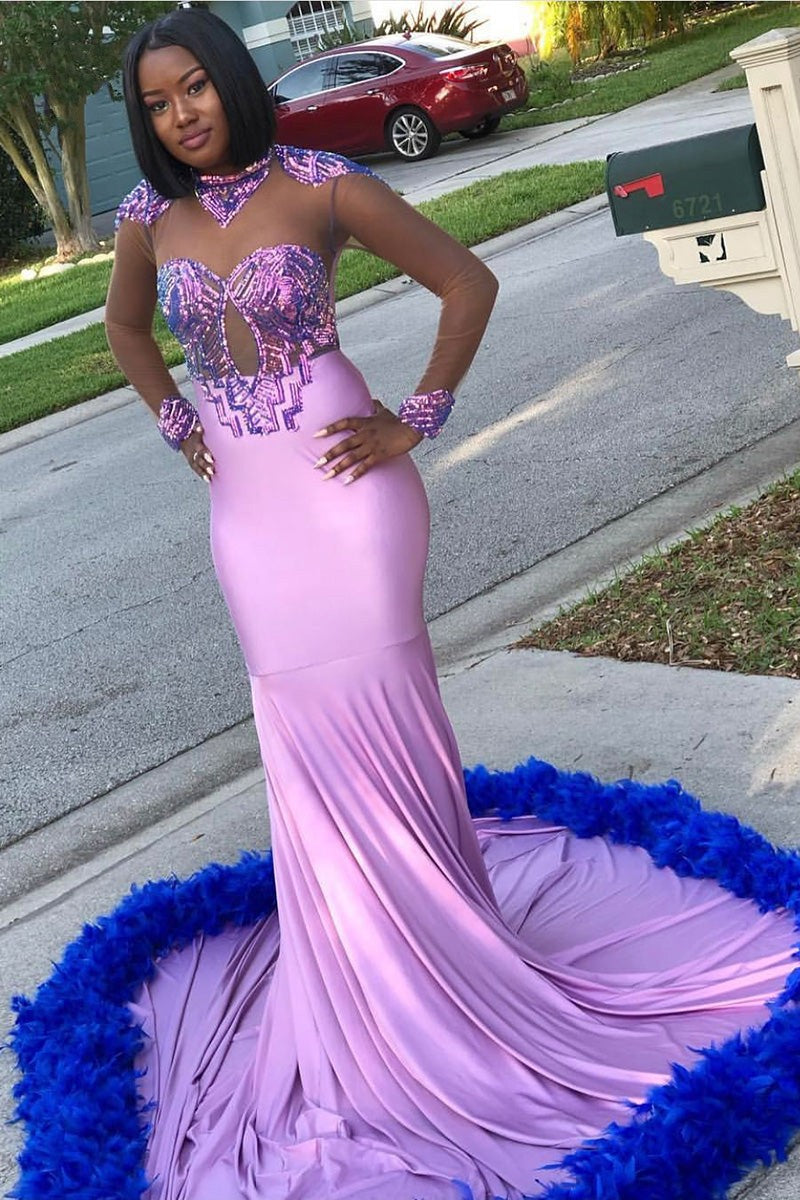 Suzhoufashion Glamorous Lace Satin Prom Dress With Long Sleeves Long Mermaid