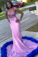 Suzhoufashion Glamorous Lace Satin Prom Dress With Long Sleeves Long Mermaid