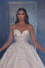 Suzhoufashion Glamorous Long A-line Straps Satin Appiques Wedding Dresses With Lace