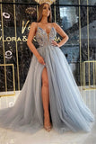 Suzhoufashion Glamorous Long A-line V-neck Glitter Beading Evening Dresses With Slit