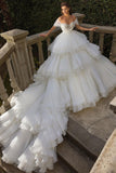 Suzhoufashion Glamorous Long Ball Gown Ruched Portrait Cathedral Wedding Dresses With Beading