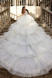 Suzhoufashion Glamorous Long Ball Gown Ruched Portrait Cathedral Wedding Dresses With Beading