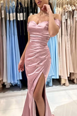 Suzhoufashion Glamorous Long Pink Off-the-shoulder Mermaid Sleeveless Evening Dresses With Slit