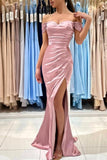 Suzhoufashion Glamorous Long Pink Off-the-shoulder Mermaid Sleeveless Evening Dresses With Slit