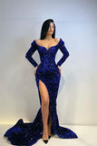 Suzhoufashion Glamorous Long Sleeves Sequins Mermaid Evening Gowns Split Evening Prom Dresses
