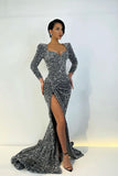 Suzhoufashion Glamorous Long Sleeves Sequins Mermaid Evening Gowns Split Evening Prom Dresses