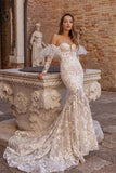 Suzhoufashion Glamorous Long Strapless Tulle Mermaid Wedding Dresses With Embroidery